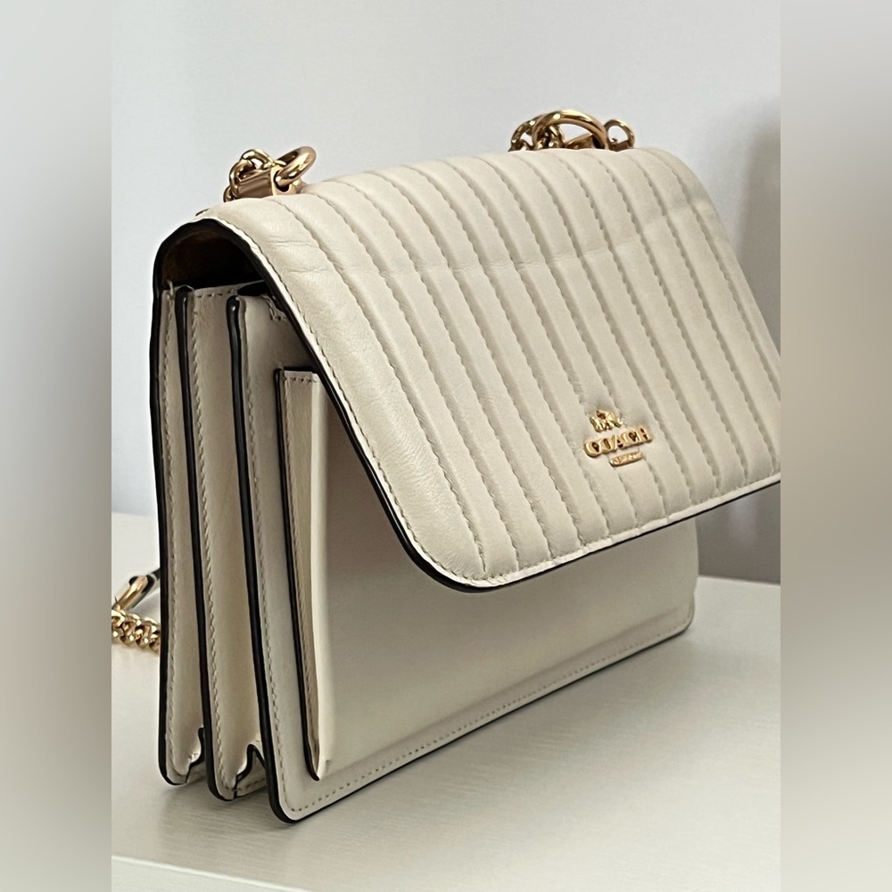 Coach Quilted Leather Shoulder Bag in Chalk White with Gold Chain - Picture 8 of 12